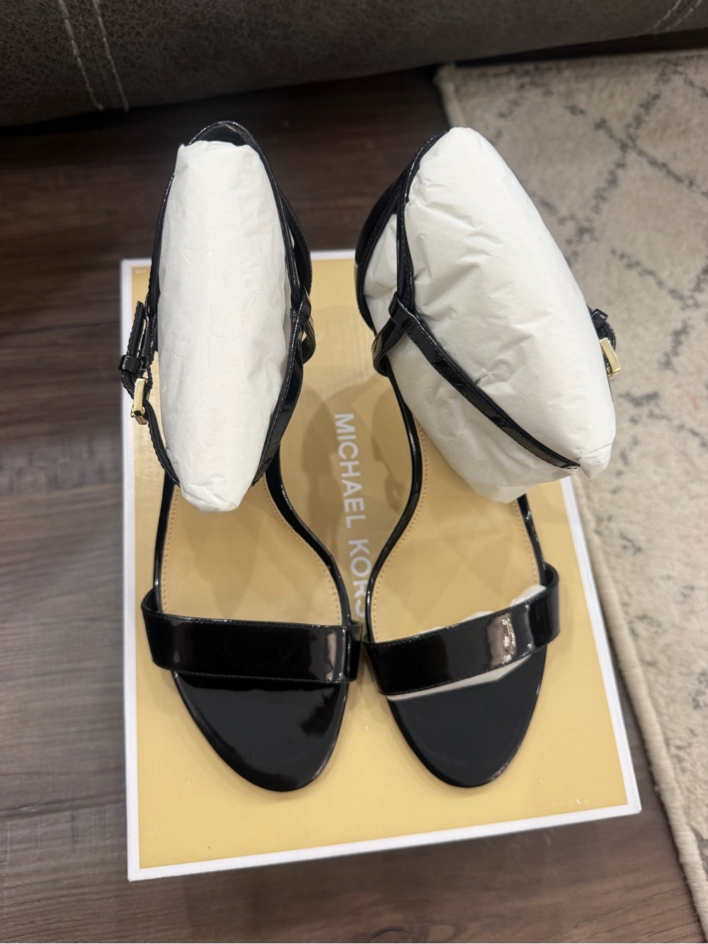 Michael Kors Black Patent T-Strap High Heel Sandals